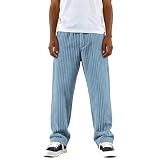 Pantalones de pana hombre retro rayas verticales de corte ancho recto cintura elástica para primavera y verano pantalones deportivos para playa senderismo camping oficina, azul celeste, L