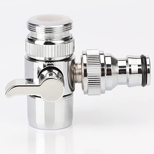 Brass Faucet Diverter Valve Adapter, Swich Faucet Adapter Aerator Valve Diverter to Connect Washing Machine, Shower Garden Hose (NPT M24mm Inlet x Quick...