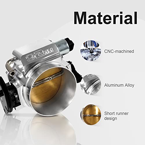 92mm Throttle Body 4-Bolt for LS1 LS2 LS3 LS6 LS7 LSX Drive by Cable with Throttle Position Sensors TPS IAC Aluminum Silver HTRACING