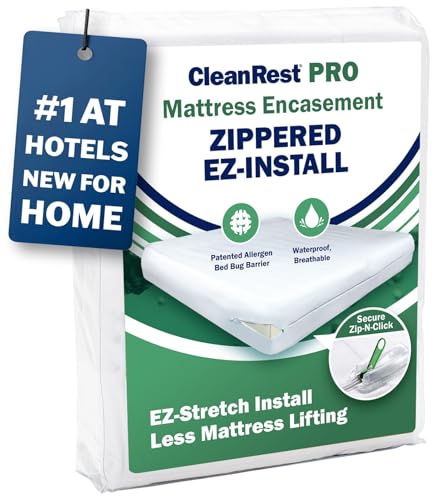 CleanRest Pro Mattress Protector Encasement, MicroPlush Fabric, Ultimate Sleep Surface Protection with Patented MicronOne Technology, Zip-N-Click Security, EZ-Fit, Waterproof (California King)