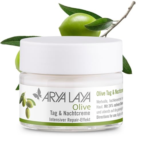 ARYA LAYA Olive Tag & Nachtpflege, 50 ml – Gesichtscreme mit intensivem Repair-Effekt, zur Belebung müder Haut, wirkt Verlust von Glätte & Spannkraft entgegen, Radikalfänger, vegan