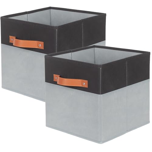 powerking Contenitore contenitore di stoccaggio in tessuto, 2 Pack pieghevole panno di stoccaggio cubo organizzatore cassetto con maniglia per armadio e giocattoli di stoccaggio, Nero + Grigio Chiaro