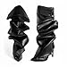 Lunhonk Women's Knee High Shark Boots Pointed Toe High Heels Ruched Stiletto Slouchy Party Boots Detachable Snap-off Panel