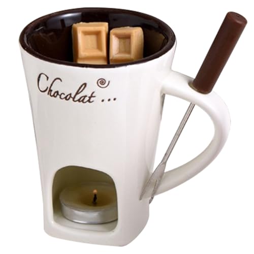 Taza de fondue de chocolate NASSMOSSE de cerámica de 130 ml con tenedor incluido 4
