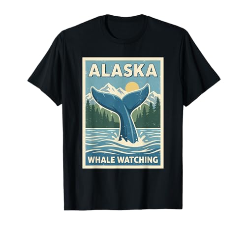 Vintage Alaska Whale Watching Retro Travel Poster Graphic T-Shirt
