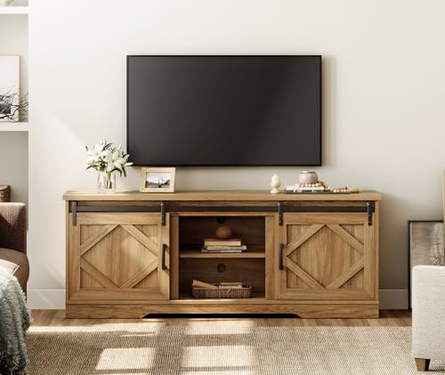 Image of WAMPAT Farmhouse Style TV Stand for 60-75 inch TV w /Distressed Wood Finish