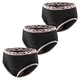 Carer pack de 3 bragas para incontinencia mujer bragas modernas con absorción de 120 ml ropa interior reutilizable para incontinencia o protección nocturna de periodo negro leopardo talla M