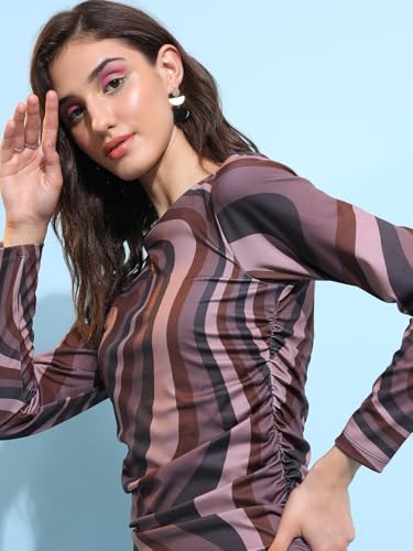Image of Tokyo Talkies Women Brown Multi Bodycon Mini Dress