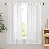 NICETOWN White Sheer Curtains Washed Faux Linen Cross Weave, Grommet Semi Shee Linen Drapes Window Treatments Privacy Curtain Lights for Bedroom, W42 x L63, Set of 2