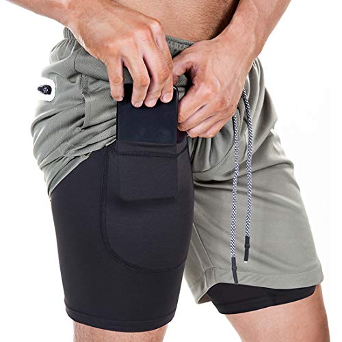 Badehose Herren Schnelltrocknend Boardshorts Shorts Herren Sport Sommer 2 in 1 Kurze Hosen Schnelltrocknende Laufshorts Fitness Joggen und Training Sporthose mit Taschen