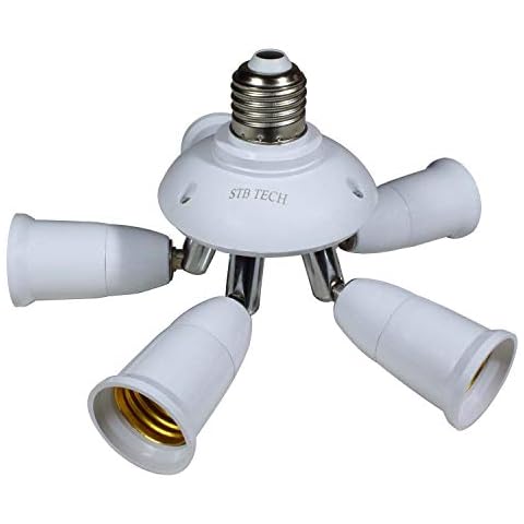 STBTECH 5 in 1 Extension Light Socket Splitter Adapter, E26/E27 Standard LED Bulbs lamp Bases,Converter Chandelier Holder with 360 Degrees Adjustable 180 Degree Bending for Enhance lighting brightness Cover
