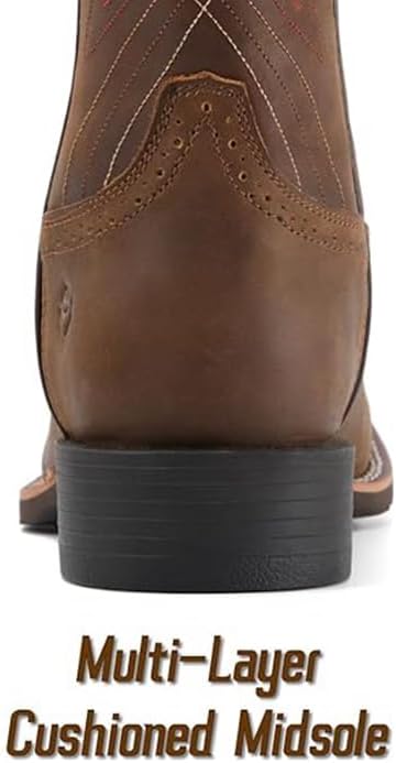 SUREWAY Cowboy Boots For Men - Square Toe Western Boot,Oil/Slip Resistant,Durable Fashionable Classic Pull on 10 Inch Wellington Boots - Leather - Image 6