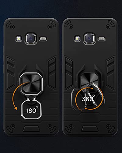 Image of Pikkme D5 Tough Armor Bumper Back Cover Case for Samsung Galaxy J7,Samsung Galaxy J7 Nxt |Ring Holder & Kickstand in-Built (Black)