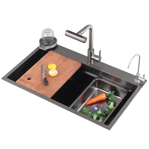 Fregadero de acero inoxidable negro con grifo de diseño elegante para barra de hotel 2