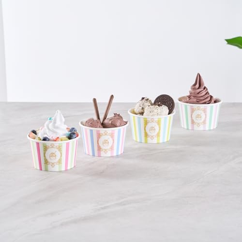 Image of Coppetta 8 Ounce Dessert Cups, 200 Greaseproof Ice Cream Cups - Lids Sold Separately, For Hot And Cold Foods, Pink And Blue Stripe Paper Yogurt Bowls, Disposable, Sturdy - Restaurantware