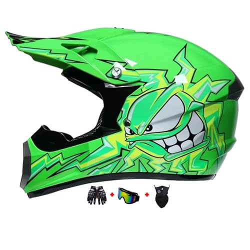 Motocross Fullface MTB Helm Kinder, ABS-Schale, Kinder Motocross Helm, Dirt Bike Helm, Herren ATV Motorradhelm MX Enduro, Motorradhelm Motorrad Downhill Helm, Mit Handschuhe Maske Brille ( Color : Gre
