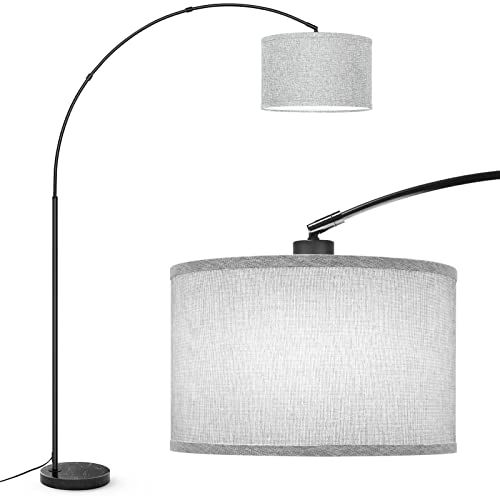 Arc Floor Lamps For Living Room, Modern Floor Standing Lamps With Marble Base, Farmhouse Over The Couch Hanging Lamp With Drum Shade, Contemporary Arching Tall Stand Up Lights For Bedroom Office, Grey #TOP5