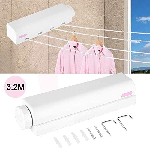 Fictory Wall Mounted Clothes Airer - 3.2m 4 Washing Line Retractable Clothes Airer Indoor Laundry Line Clothes Airer