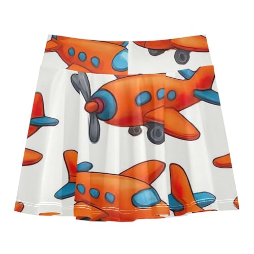 Girls Skorts Athletic Shorts Skirts with Shorts Kid Teen Teen Cheer Cute Cartoon Orange Airplanes 3t2