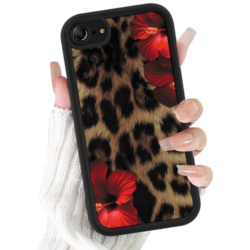 Yirlbey Coque pour iPhone 7/8/SE 2020/SE 2022 Léopard, Aesthetic Fleur Hibiscus Mignon Motif Lys Design Étui pour Femmes Fille, Silicone Housse Caméra...
