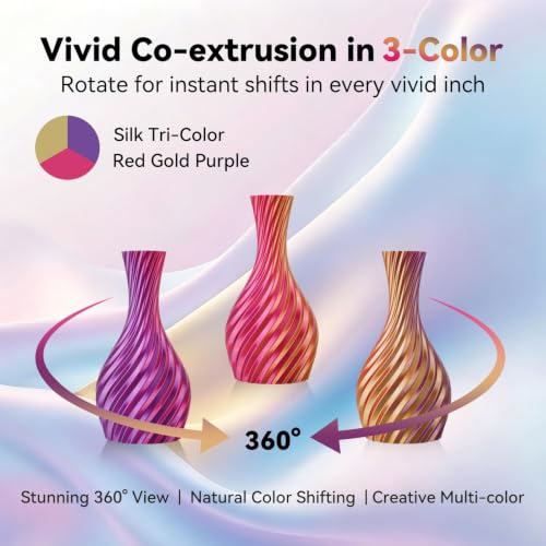 Image of Kingroon PLA Filament, Multicolor Silk PLA Filament, Tri Color 3D Printer Filament, 1.75 mm, Dimensional Accuracy + /- 0.03 mm, 1kg Spool(2.2lbs), Red Gold Purple