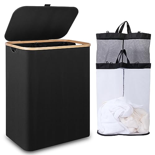 iEGrow Wäschekorb mit Deckel, XL-Extra großer Wäschesammler mit Herausnehmbarer und Waschbarer Innentasche, Wäschekörbe für Waschküche, Schlafzimmer, Badezimmer