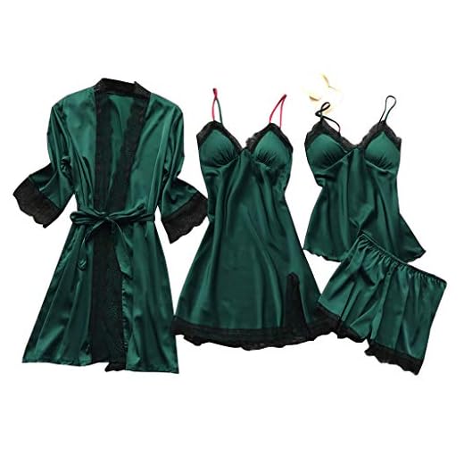 Lazzboy Dessous Frauen Silk Lace Babydoll Nachtwäsche Nachthemd Pyjamas Set Kimono Damen Morgenmantel Satin Bademantel Seide Roben V Ausschnitt Mit Blumenspitze(Armeegrün,S)