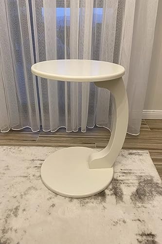Image of C-Shape Round Table of Modren Style with Engineered Wood for Space Saving Storage for Living Room, Bed Room, Office, Farm House etc (White v)