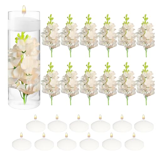 PIXESTT Velas Flotantes y Flores para Decorar Velas, 12 Flores Ar...