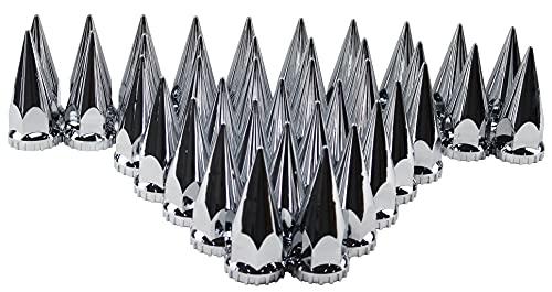 MRJLK 33mm Chrome ABS Plastic Screw-on Standard or Spiked Lug Nut Covers Pack of 40 (Spiked)