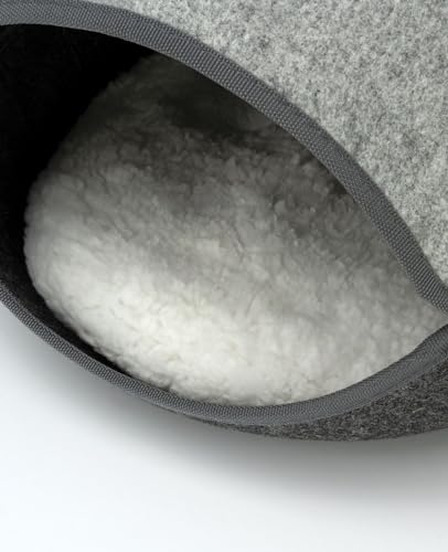 lionto Katzenhöhle aus robustem Filz, gemütliche Kuschelhöhle mit Reißverschluss für Katzen, 46x38x24 cm, Komfortables und modernes Katzenbett mit weichem und waschbarem Kissen, grau