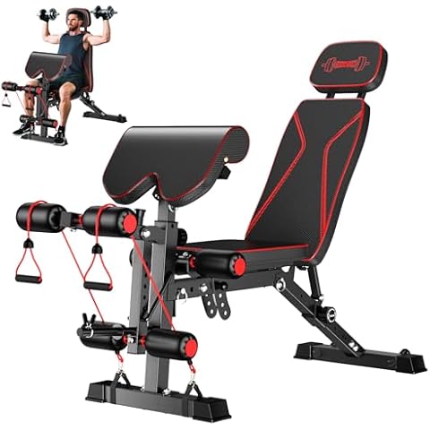 Weight Bench Press, Strength Training Workout Benches for Home Gym, FRITTON 800 LB Adjustable Weight Bench for Full Body Workout, Stable Decline Incline Benches & Gym Benches with Resistance Rope Cover