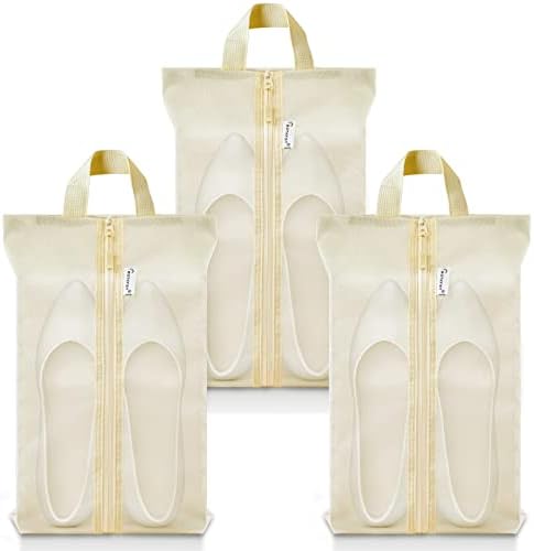 Shoe Bags, 3 Pack XX-Large Waterproof Shoe Bags for Travel Women & Men, Translucent Design protable Shoe organizer bag for Packing with Sturdy Zipper(Beige)