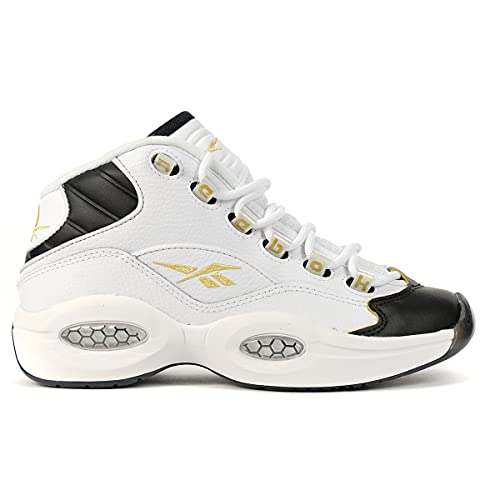 Reebok QUESTION MID Junior, White/Black/Gold, Size 6