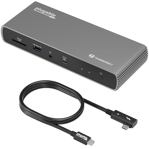 Plugable Thunderbolt 4 Dock Bundle. 100W, 3xTB Ports, Dual 8K/4K, 2.5G Ethernet, SD, USB + 2.6ft 40Gbps Cable, 240W