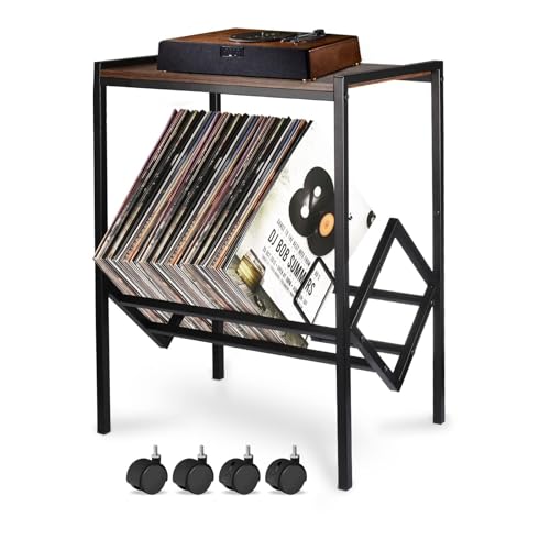 Huakan レコードプレーヤースタンド レコードラック Amazon | レコードプレーヤースタンド、鉄二層ビニールレコードラック