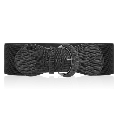 Amaxiu Damen Breiter Elastischer Taillengürtel,Verstellbarer Stretch Gürtel Vintage Klobiger Bund Modischer Dehnbarer Cinch Gürtel für Kleider Jeans(Schwarz)