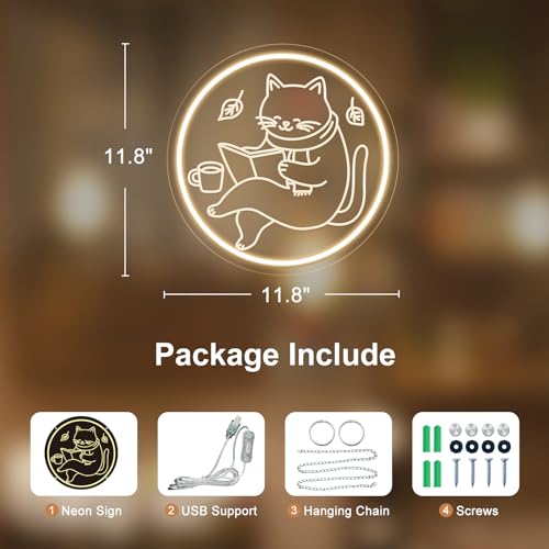 Image of Cat Neon Signs,Cool Reading Cat Led Signs for Bedroom Wall Decor Anime Reading Nook Light Neon for Home Party Room Decor Animal Lover Gifts Cat Wall Art