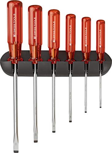 PB Swiss Tools Classic Screwdriver Set with Wall Rack for Slotted screws, size 1-6