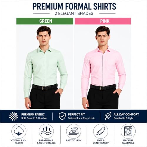 Image of Men's Solid Formal Shirt | Premium Cotton Rich Full Sleeves Shirt | Comfort Fit Office Wear Shirt with Single Chest Pocket | Stylish Casual & Formal Shirt for Men