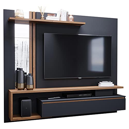 Painel Para Tv até 60 Polegadas 100% Mdf Preto Chumbo Savana 180cm Treviso Permobili Móveis Sala