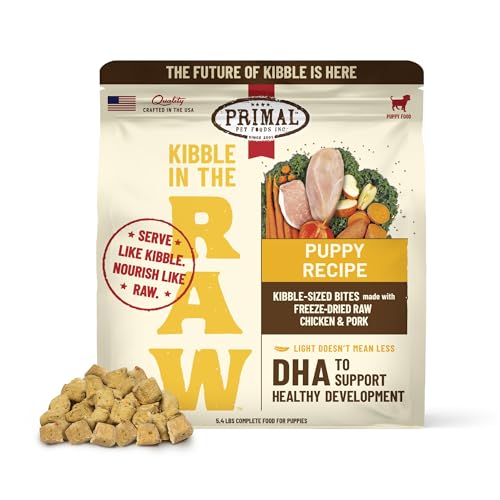Primal Kibble in The Raw, Freeze Dried Dog Food, Puppy Recipe, Scoop & Serve, Made with Raw Protein...