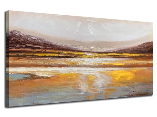 Ardemy Abstract Wall Art Canvas Texture Strokes Large 48"x24"- Aesthetics Painting for Home Office Warm Earth Tone Soft Artwork Framed Picture Bedroom Living Room Kitchen Dining Room Wall Decor