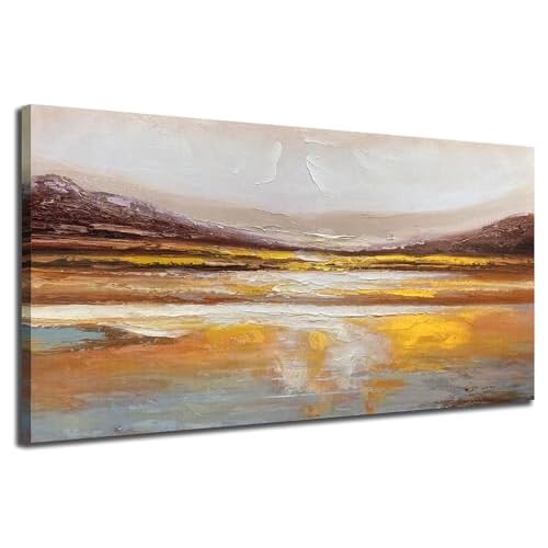 Ardemy Abstract Wall Art Canvas Texture Strokes Large 48"x24"- Aesthetics Painting for Living Room Warm Earth Tone Soft Artwork Framed Picture Bedroom Home Office Kitchen Dining Room Wall De