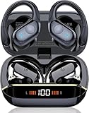 Qecnato Wireless Earbuds Bluetooth 5.4 Headphones 75H Stereo Deep Bass Sports Over Ear Buds with Earhooks, LED Display Bluetooth Earbuds with 4 ENC Mic, IP7 Waterproof Earphone for Running, Black