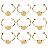 Veemoon Bases de Anillo de Acero Inoxidable Ajustables de 8 Mm, Bandejas Redondas Doradas para DIY Joyería, Pack de 10 Piezas para Fabricación de Anillos y Manualidades
