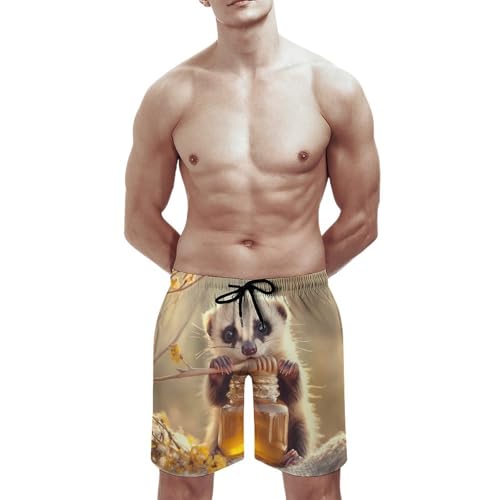 Cute Ferret Honey Mens Swim Trunks Quick Dry Beach Swimming Shorts with Mesh Lining and Pockets2