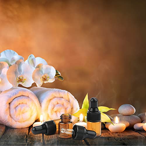 15Pcs Amber Glass Dropping Bottles 1Ml 2Ml 3Ml 5Ml Mini Essential Oil Dropper Bottles Empty Travel Sample Vials With Black Cap (1Ml) #TOP3