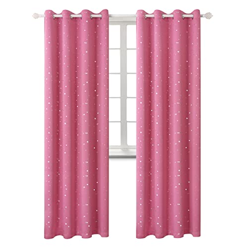 Image of BGment Kids Blackout Curtains for Bedroom - Grommet Thermal Insulated Silver Star Print Room Darkening Curtains for Living Room, Set of 2 Panels (46 x 90 Inch, Pink)