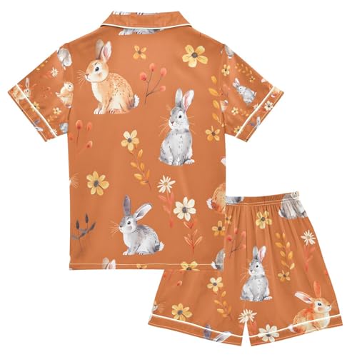senya Bunny Rabbit Cartoons Satin Summer Pajama Sets Silk Short Sleeve Button Down Sleepwear2